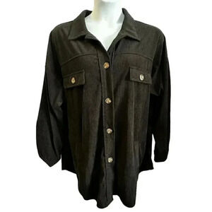 Corduroy button up shirt jacket women's size XXL black with pockets unbranded